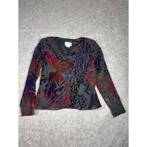 David Warren Burnout Velvet Cowl Neck Blouse Sheer Artsy Whimsy VTG Women's 8P